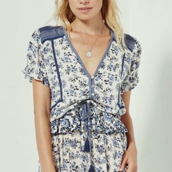 BLUE ruffle Boho gypsy floral print MAxi skirt - Picture 8 of 10